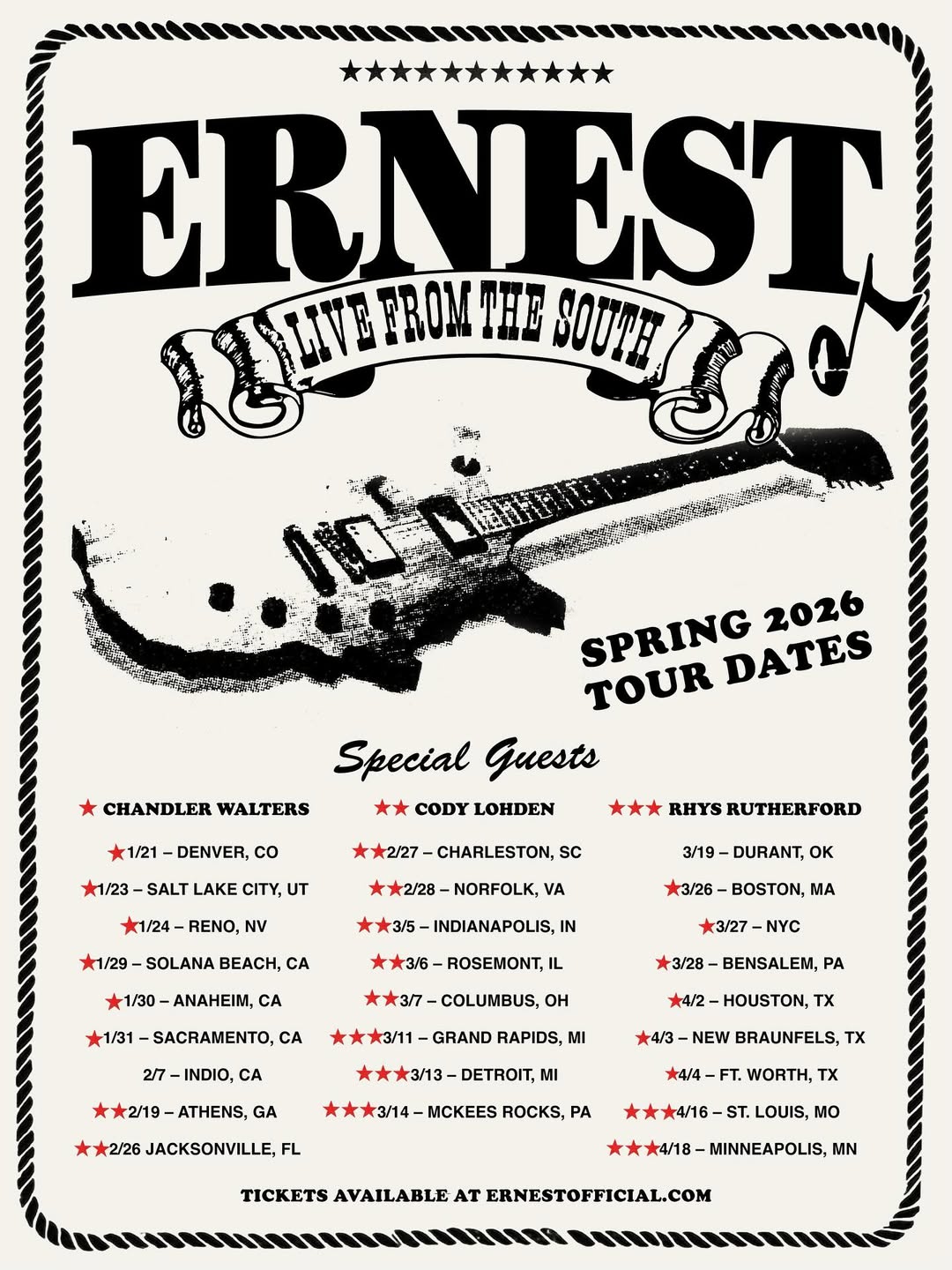 ERNEST Live From The South Tour Poster 2026